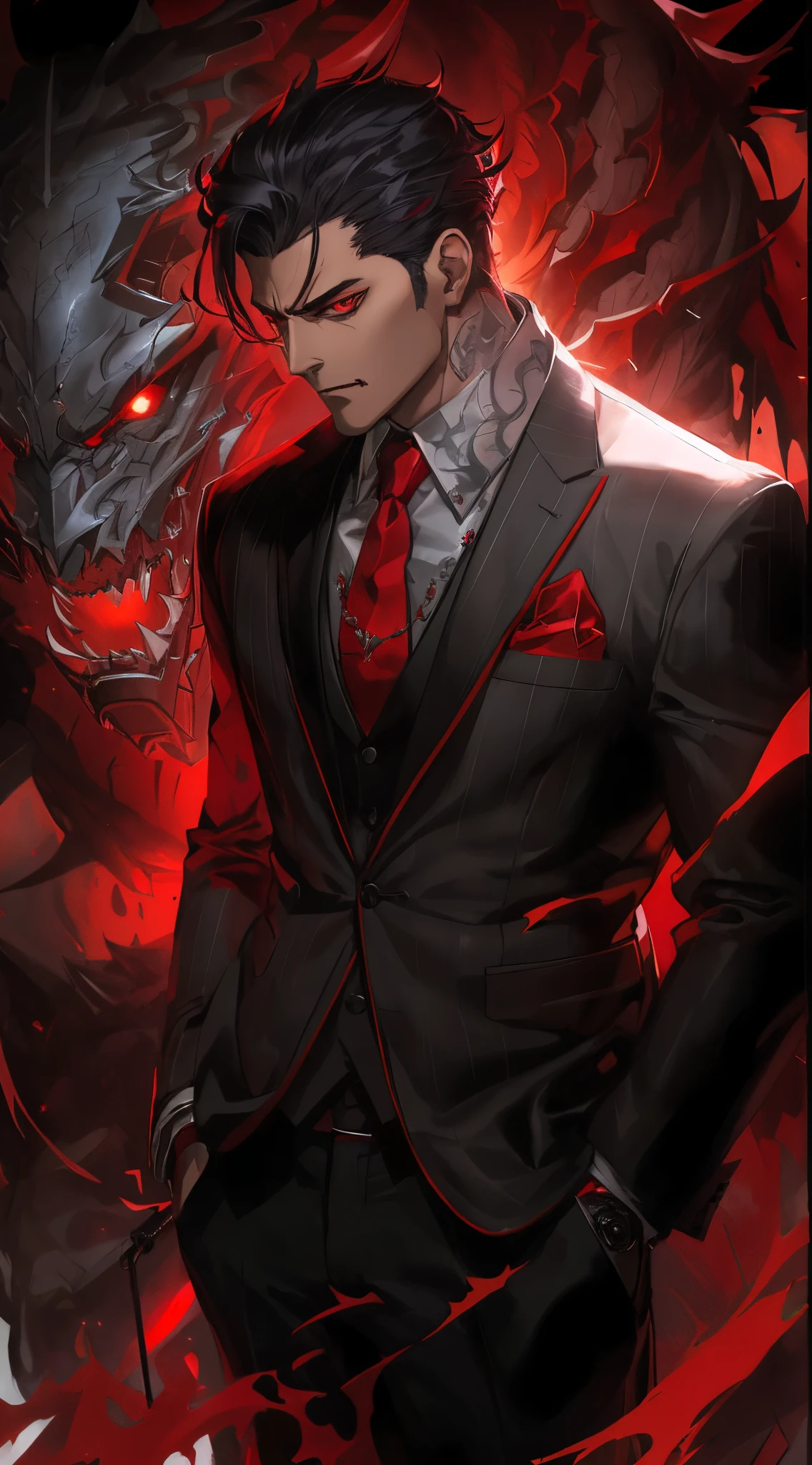 Anime character dressed in a suit and tie with a demonic face - SeaArt AI