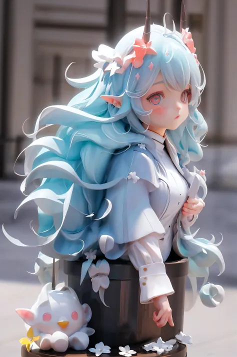 great masterpiece，Best quality at best，超高分辨率，8K，clear color rendering，,1 busty girl,white long curly hair，Big blue eyes，elvish ears，double good luck，vivd colour，white  clothes，Divine brilliance，It can also be lovely love，wanting，Star Diamond，Close-up half-...