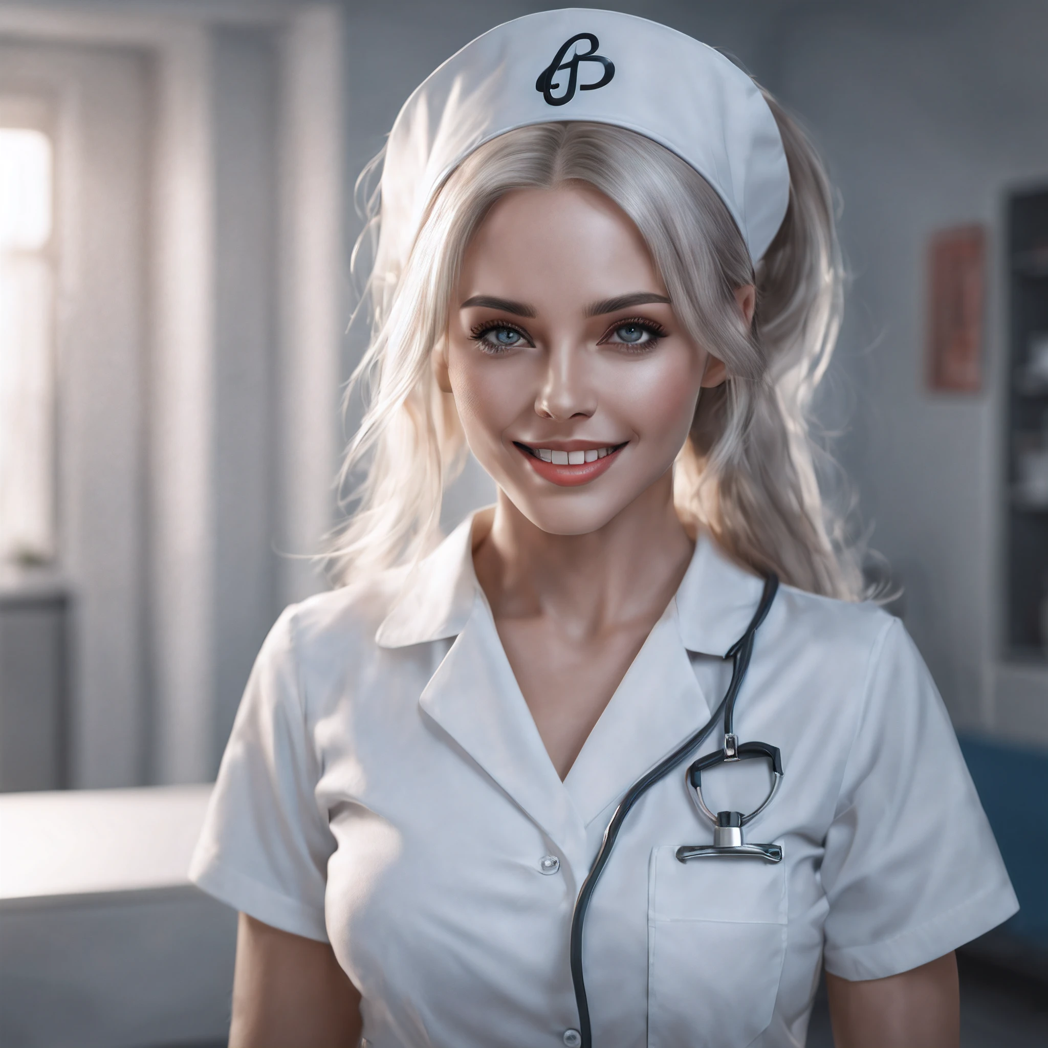 A close up of a woman in a nurse uniform with a stethoscope - SeaArt AI