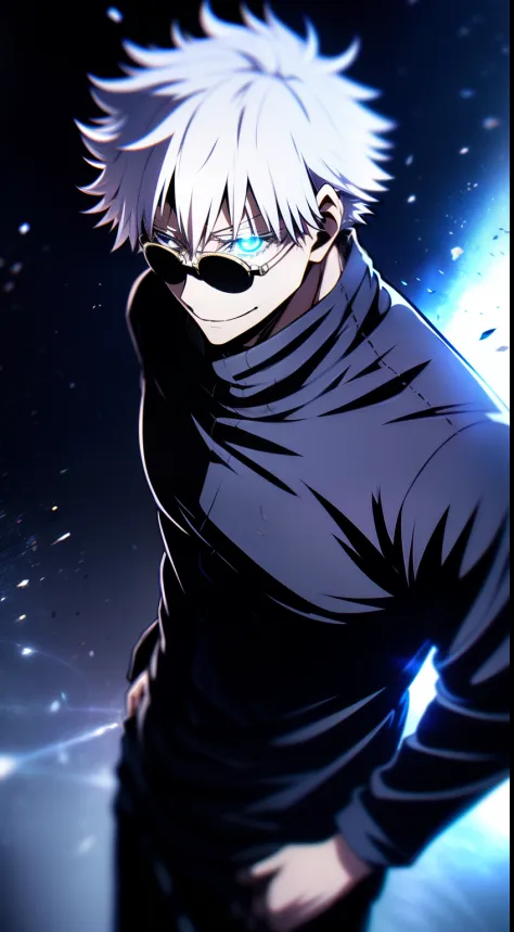 ((high detail、Cinematic lighting))、Disheveled gray hair、hands in pocket, Aquamarine Eyes、white eyelashes、Ray Tracing、shading、optical illusion、Upper torso、looking at the camera、Masterpiece、((super detaill、Best Quality、8K))、jujutsu kaisen、1 guy, loneliness, ...