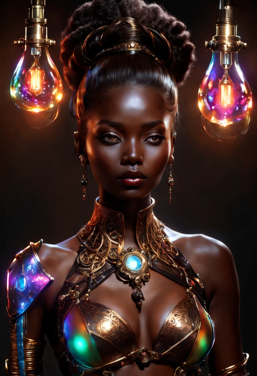 ValvePunkAI  woman fashion  (Highly detailed, amazing fantasy setting), (Shiny Impressive lighting), (Colorful, Ultra Realistic, High quality, Highly detailed, Sharp focus, 8K UHD, Art photography), (trending on artstation), (black skin, dark black skin), (beautiful brown skin)