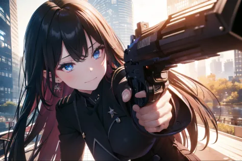 ⓪Action：gun action,gun aiming,
①Quality：(ultra-detailed:1.3), masterpiece, 8k, extremely detailed CG, (1 girl), Perfect hands:1....