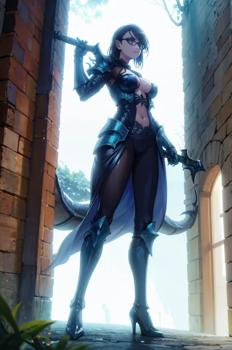 Dragonborn female from dnd , dragon armor , holding a dragon sword