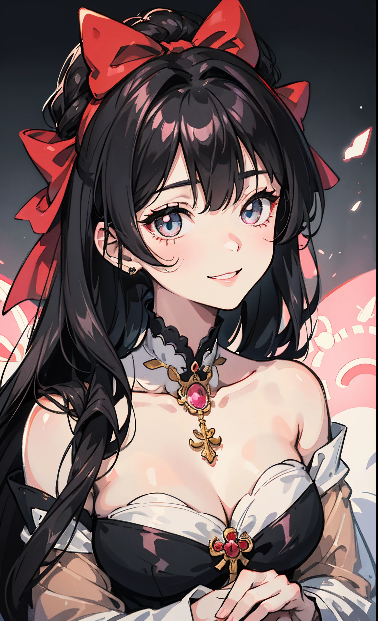 Anime girl with long black hair and a red bow - SeaArt AI