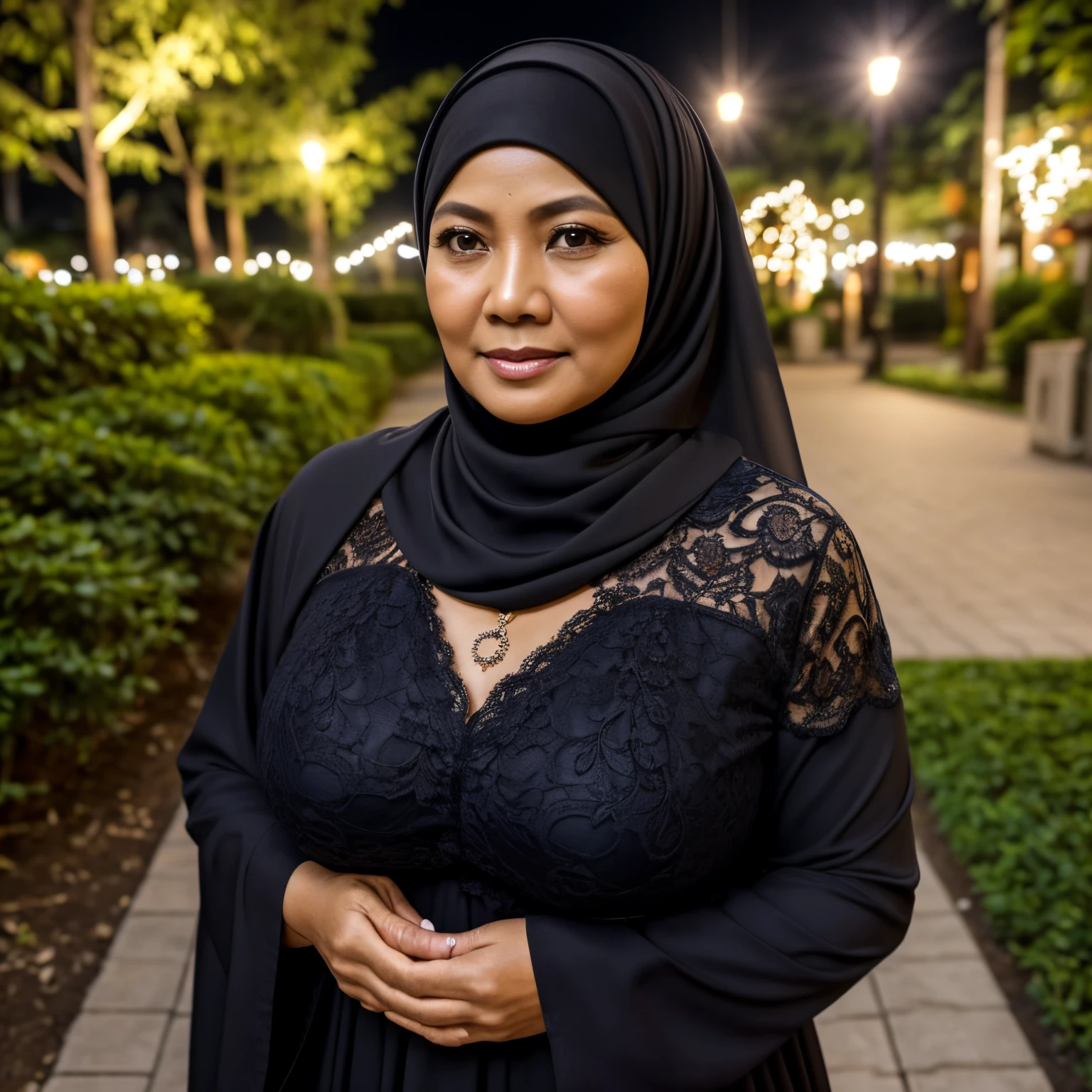 A woman in a black dress and a black hijab - SeaArt AI