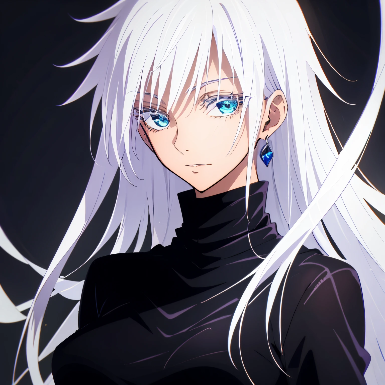 High resolution, high quality, master piece, upper body, silver hair, long hair, beautiful eyes, solo, beautiful woman, black sweater,