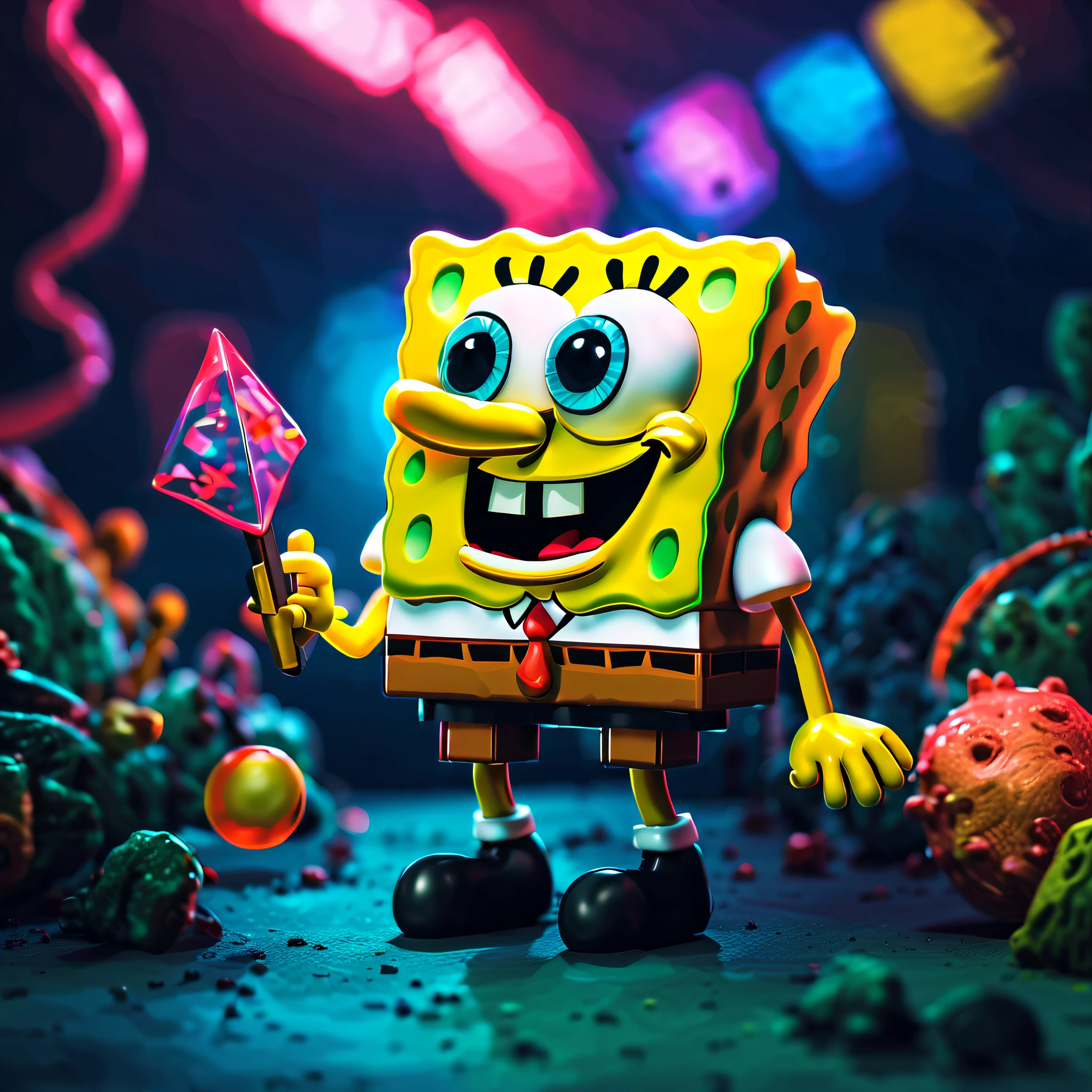 Spongebob holding a pink diamond in his hand in a scene from the spongebob  movie - SeaArt AI