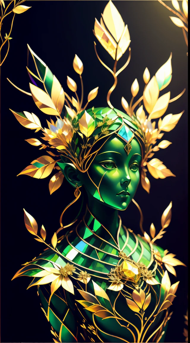 Plant Maiden，Vine Princess，Witch of Thorns，Beautiful line art photo，Use gold strokes and rainbow paint，Golden Maiden，the golden ratio，Melted wax，Visible brush strokes，surrounded by crystal spheres，3D Mosaic Wireframe，neuroimaging，neurons，The Tree of Life，colours，California，intense emotion，Oil on canvas，Thick strokes，insanely details，8k ultra high definition，tmasterpiece，art  stations，ultra-realistic realism，plant witch，Vine Queen，Witch of Thorns