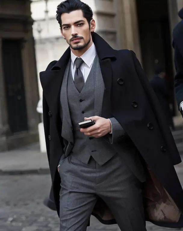 Arafed hombre con traje y corbata caminando por una calle, gabardina y traje, David Gandy, bien vestido, guapo y elegante, bien ...