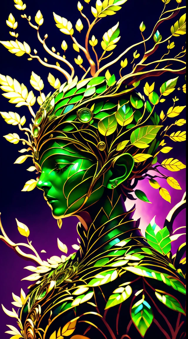 Plant Maiden，Vine Princess，Witch of Thorns，Beautiful line art photo，Use gold strokes and rainbow paint，Golden Maiden，the golden ratio，Melted wax，Visible brush strokes，surrounded by crystal spheres，3D Mosaic Wireframe，neuroimaging，neurons，The Tree of Life，colours，California，intense emotion，Oil on canvas，Thick strokes，insanely details，8k ultra high definition，tmasterpiece，art  stations，ultra-realistic realism，plant witch，Vine Queen，Witch of Thorns