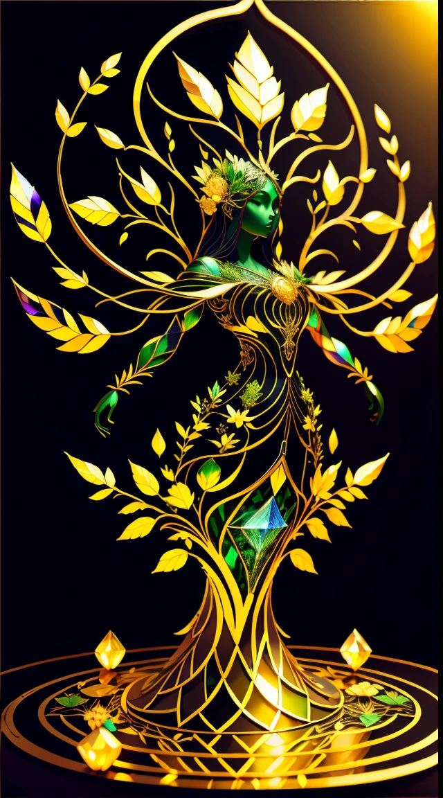 Plant Maiden，Vine Princess，Witch of Thorns，Beautiful line art photo，Use gold strokes and rainbow paint，Golden Maiden，the golden ratio，Melted wax，Visible brush strokes，surrounded by crystal spheres，3D Mosaic Wireframe，neuroimaging，neurons，The Tree of Life，colours，California，intense emotion，oil on the canvas，Thick strokes，insanely details，8k ultra high definition，tmasterpiece，art  stations，ultra-realistic realism，plant witch，Vine Queen，Witch of Thorns