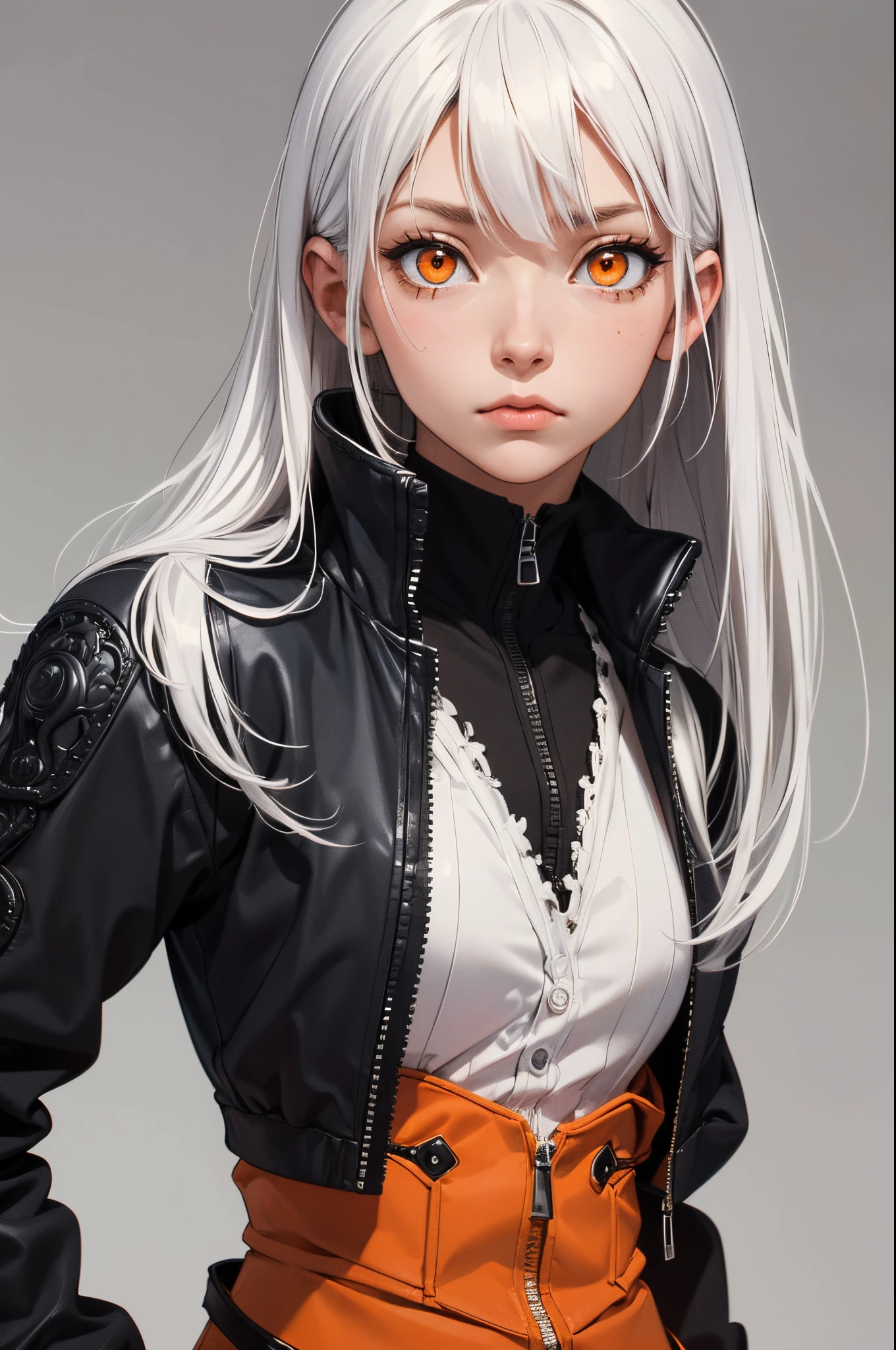 style de Tsutomu Nihei,(incredibly absurdes, (haute résolution:1.18), détail complexe, (chef-d&#39;œuvre:1.1), (la plus haute qualité:1.1), absurdes),(1fille, portrait, cheveux blancs, Yeux oranges, cheveux longs, yeux détaillés),