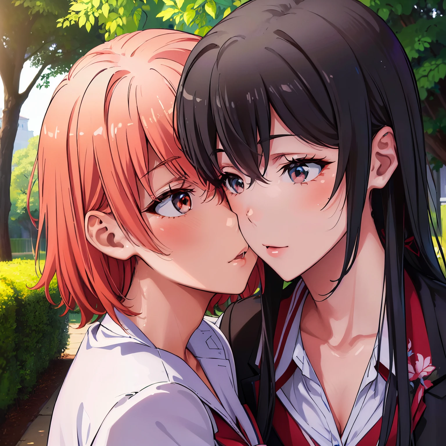 Anime couple kissing in the park - SeaArt AI