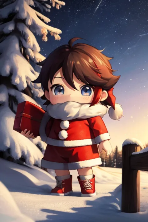 Santa Claus happily brings gifts、Santa is a good person.、Chibi Doll、Stars in the eyes（Kirakira）、looking up、laughs、Cute red shoes...