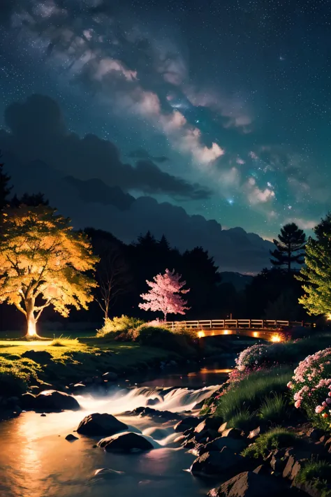 (magical pretty night sky green stream overlay scene), (skyporn), (clouds), soft lighting, clean back ground, beautiful scenery,...