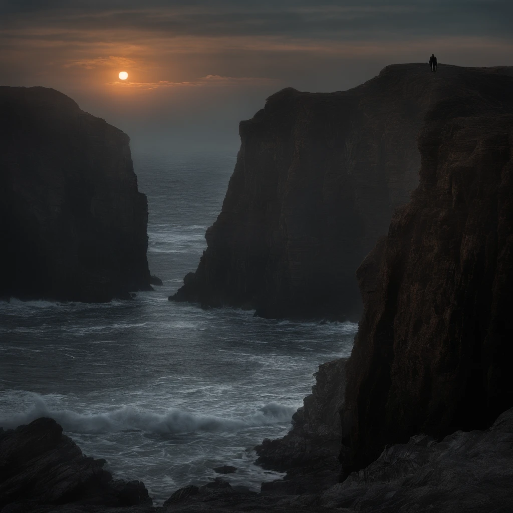 A View Of A Person Standing On A Cliff Overlooking The Ocean - Seaart Ai