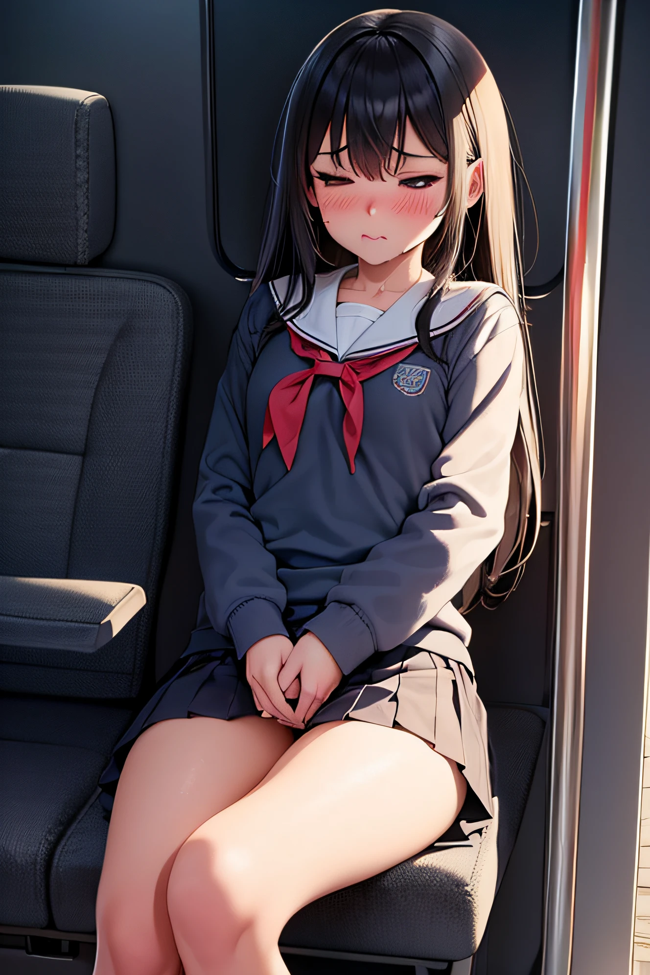 Anime girl sitting in the back of a car with her legs crossed - SeaArt AI