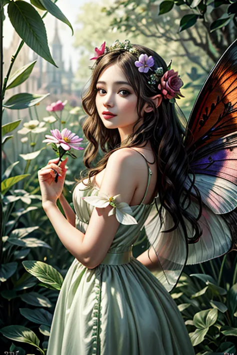 ((masterpiece, best quality,edgQuality)), edgFae, Flower Fairy, a fairy with a flower in the hand, Drawed in the style edg Fae,u...