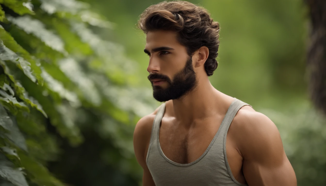 A close up of a man with a beard and a tank top - SeaArt AI