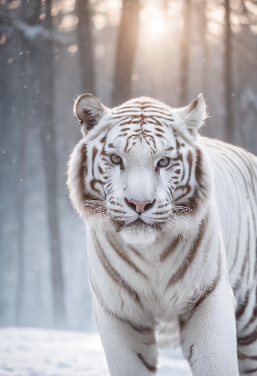 Araffe white tiger walking in the snow in the woods - SeaArt AI