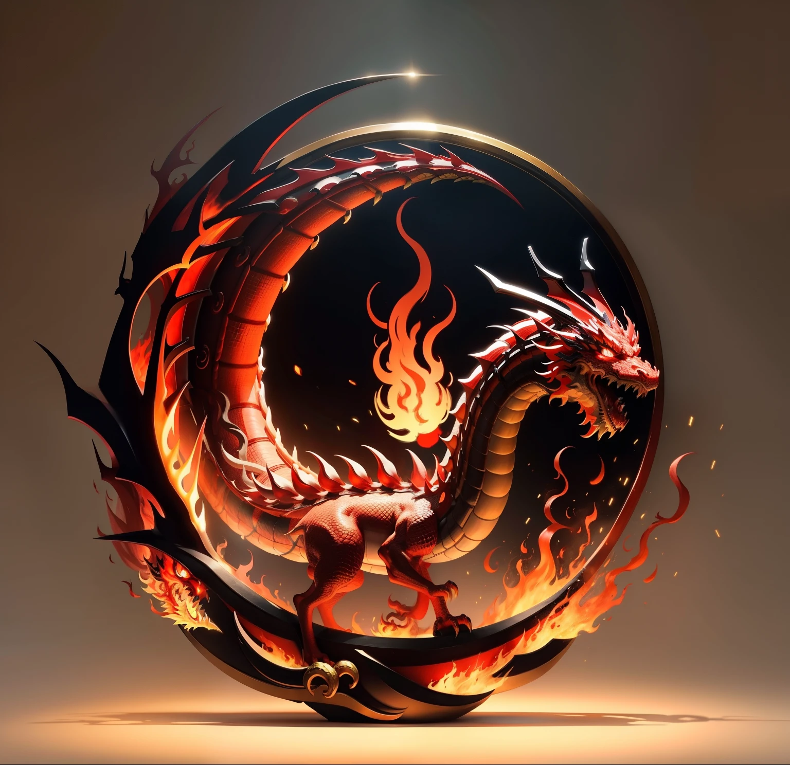 A dragon with fire in its mouth is sitting inside a ball - SeaArt AI