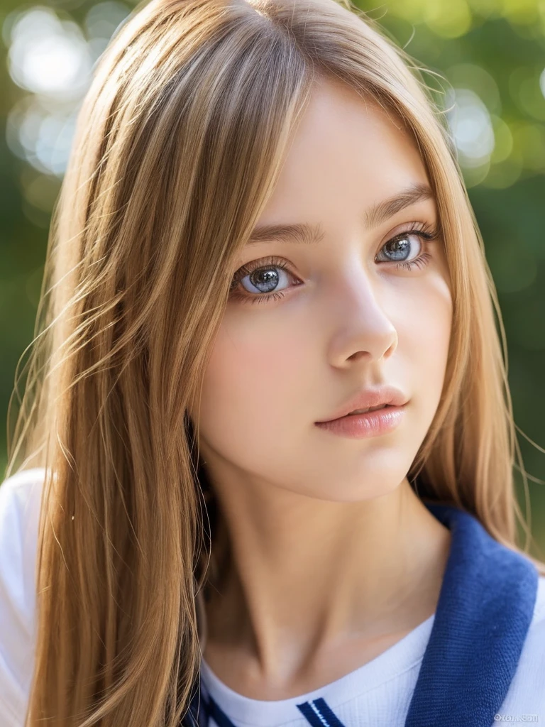 Pretty innocent girl , realistic long blonde and brown beautiful hair  realistic - SeaArt AI