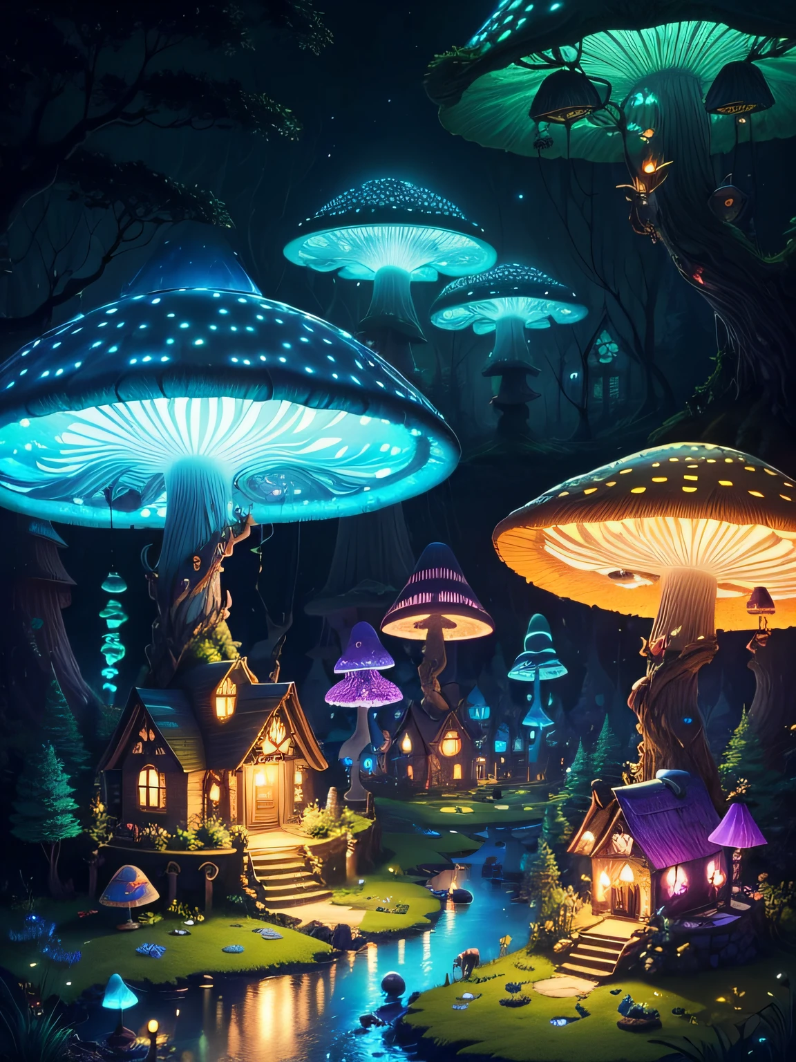 Glowing Mushroom Village created with SeaArt AI