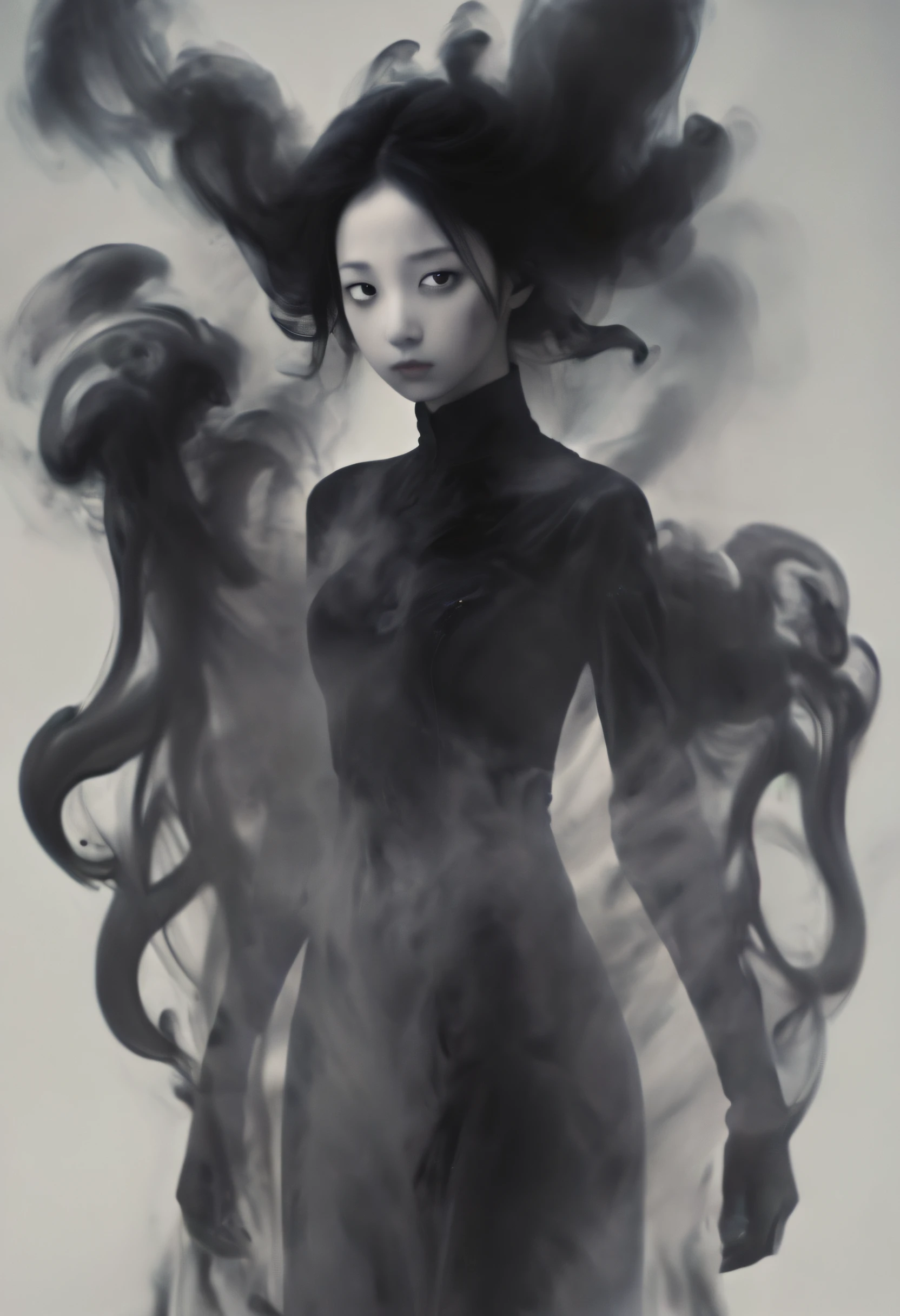 White Spirit_darkly，A girl made up of black smoke，1个Giant Breast Girl