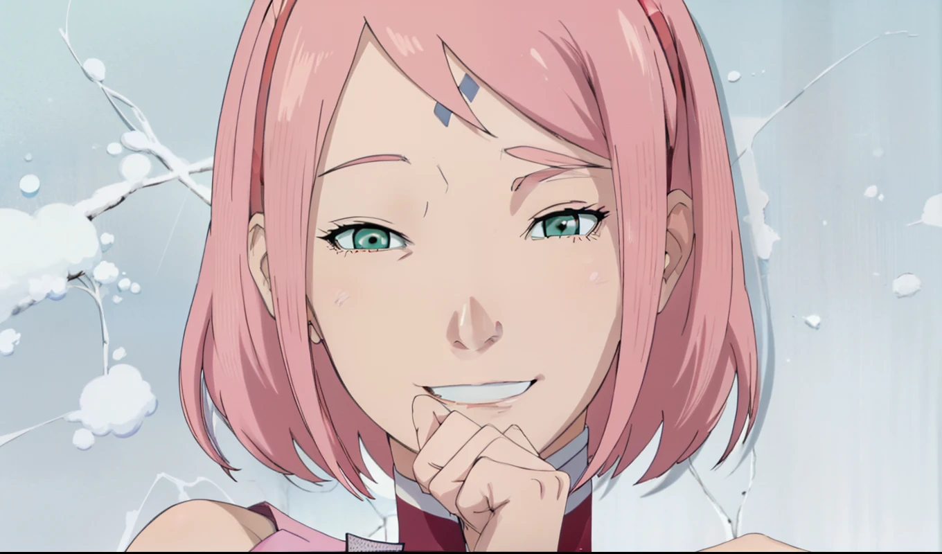 make like sakura haruno from naruto make big sweet smile - SeaArt AI