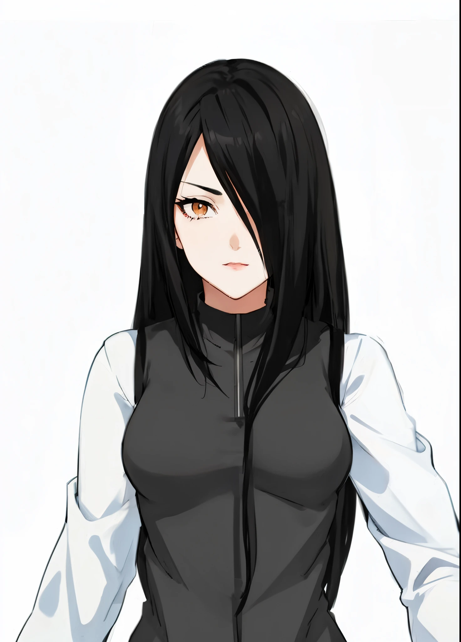 Anime girl with long black hair and white shirt - SeaArt AI