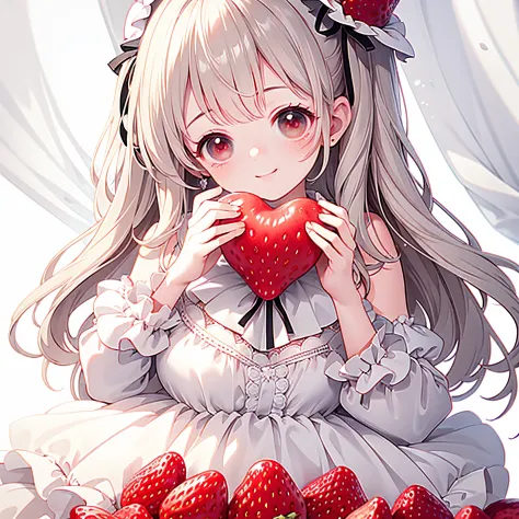 Masterpiece, best quality, high quality, ultra detailed, close up, face focus, smiling, Personification of the strawberry, Lolit...