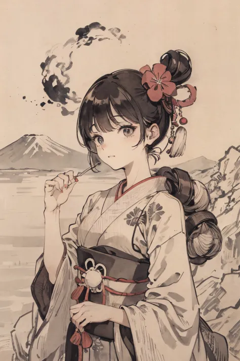 ..Katsushika Hokusai、vague、Mt fuji、ink and watercolor painting