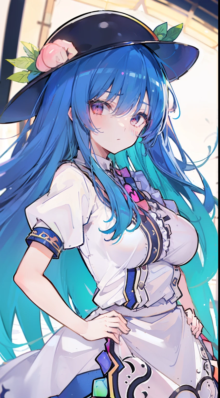 Anime girl with blue hair and a hat posing for a picture - SeaArt AI