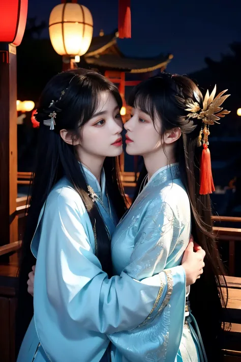 k hd、8K、Two 18-year-old ancient Chinese girls、hugging eachother、kissing each other、face to face、Ancient Chinese female generals ...