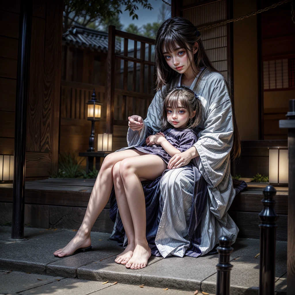 Belle fille jouant avec le Shiba Inu japonais