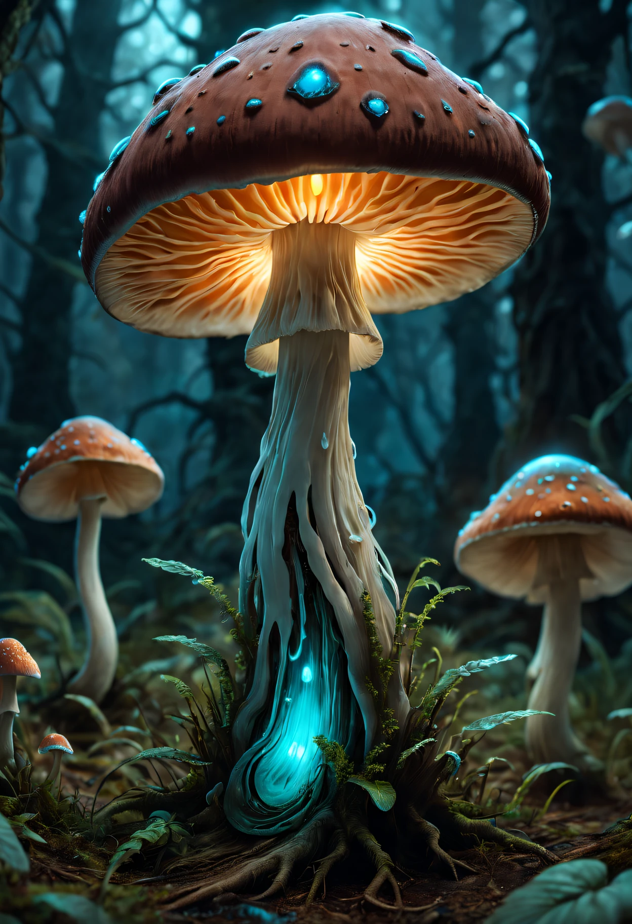 A close up of a mushroom with glowing lights on it - SeaArt AI