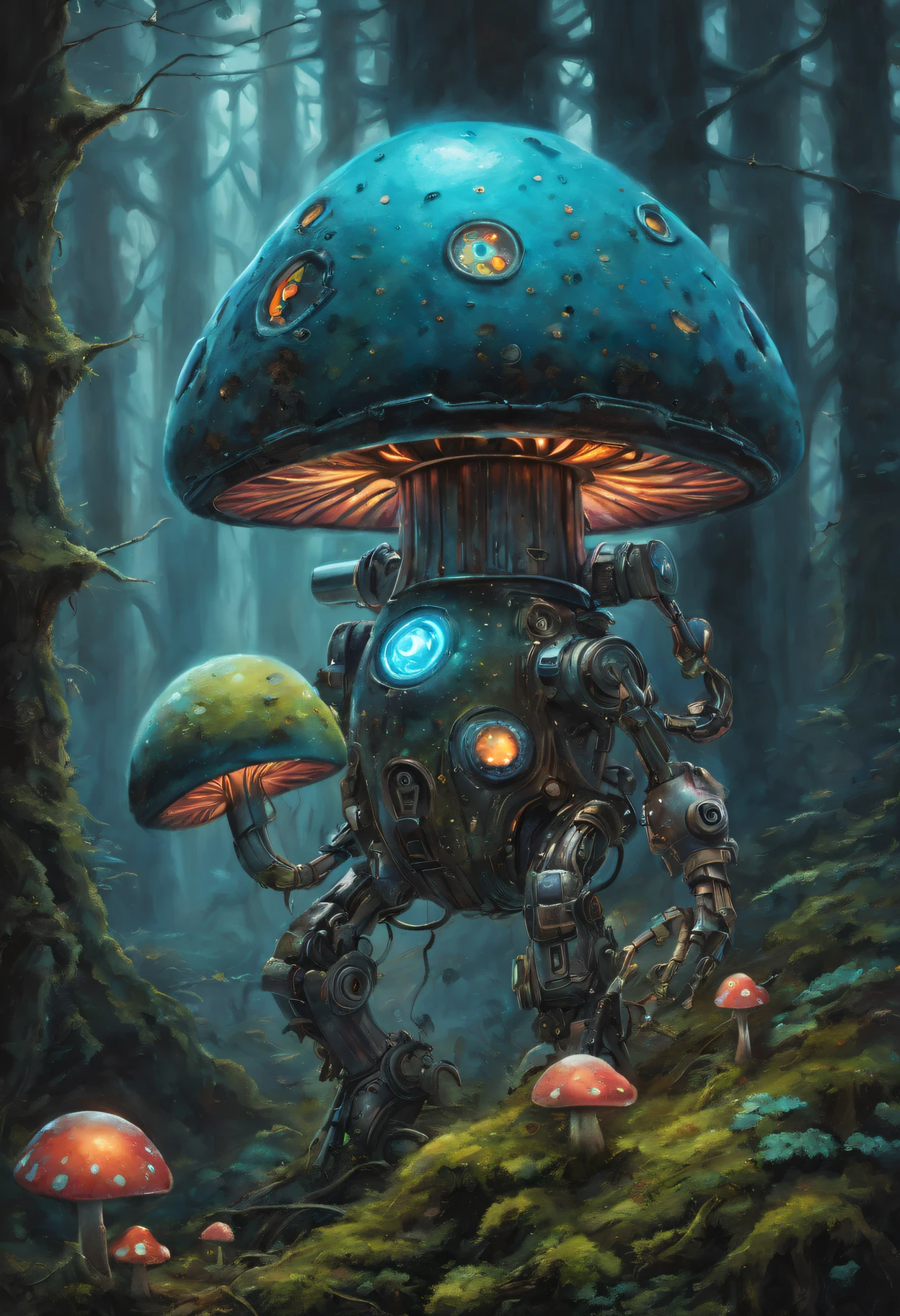 A painting of a mushroom house in the woods with mushrooms - SeaArt AI