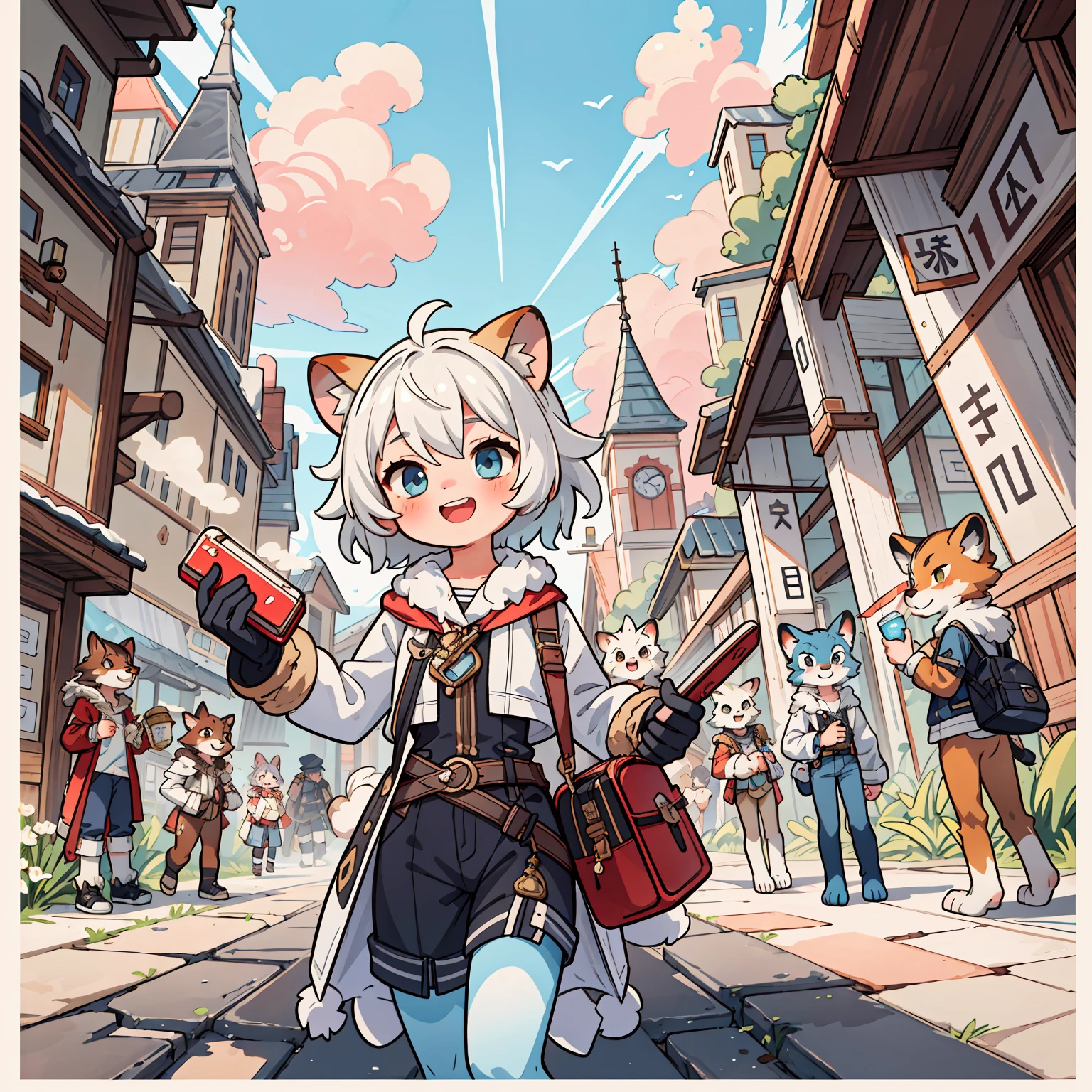 cover_page, highres, top quality, best quality, paid reward available, High-quality illustrations, unparalleled masterpiece, perfect artwork, absurdres, super high resolution, detailed background, Steam punk, Beautiful World Heritage, 6+boys, 6+girls, Happy, joyful(Photos of solo travelers)(kemono, furry anthro)cinematic lighting, dynamic angle,