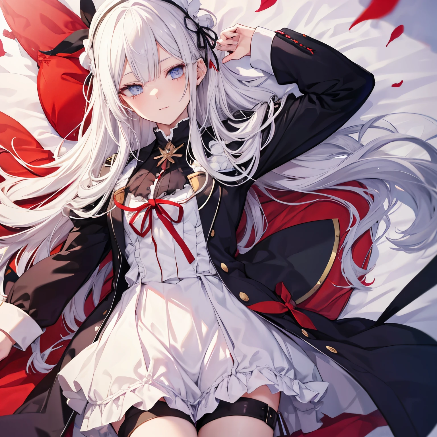 Anime girl with white hair and black cape and red cape - SeaArt AI