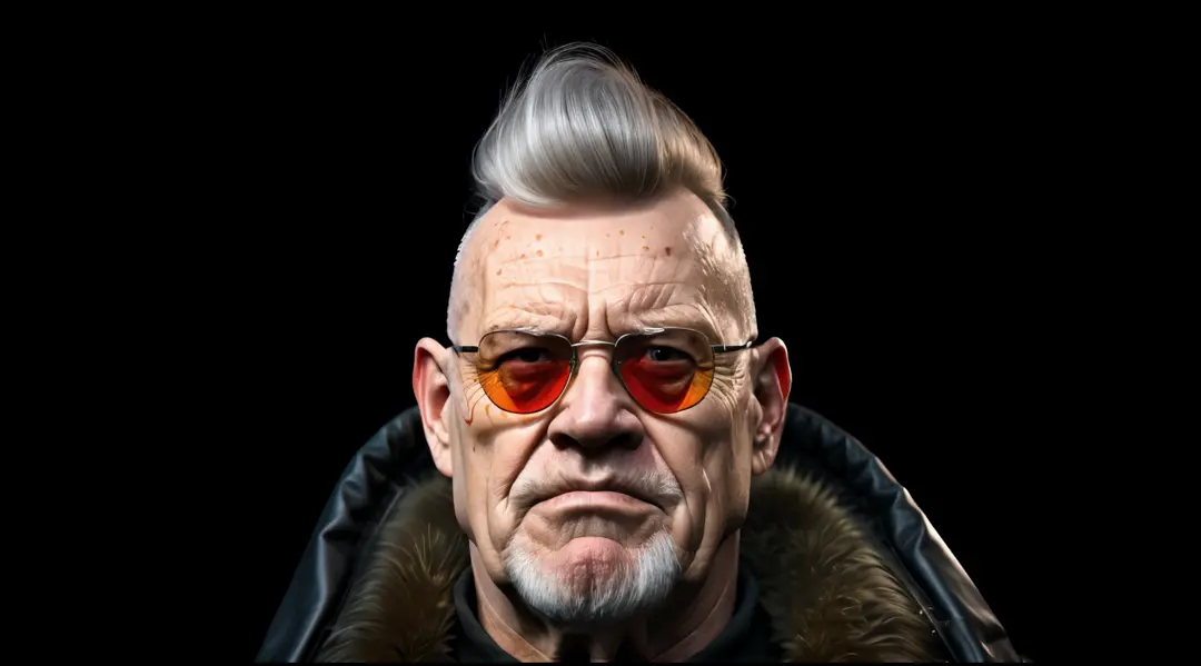 realistic a close up of a (old man) with a “beard and sunglasses”, sfm render, cyberpunk old man, from half-life 2, donald trump...