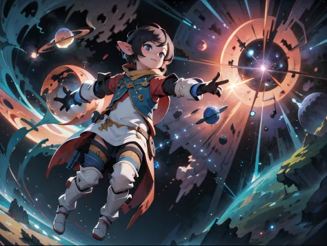 1boy, male, (lalafel), fantasy theme, unreal, white armordress, floating in outer space, bery detailed, 8k.