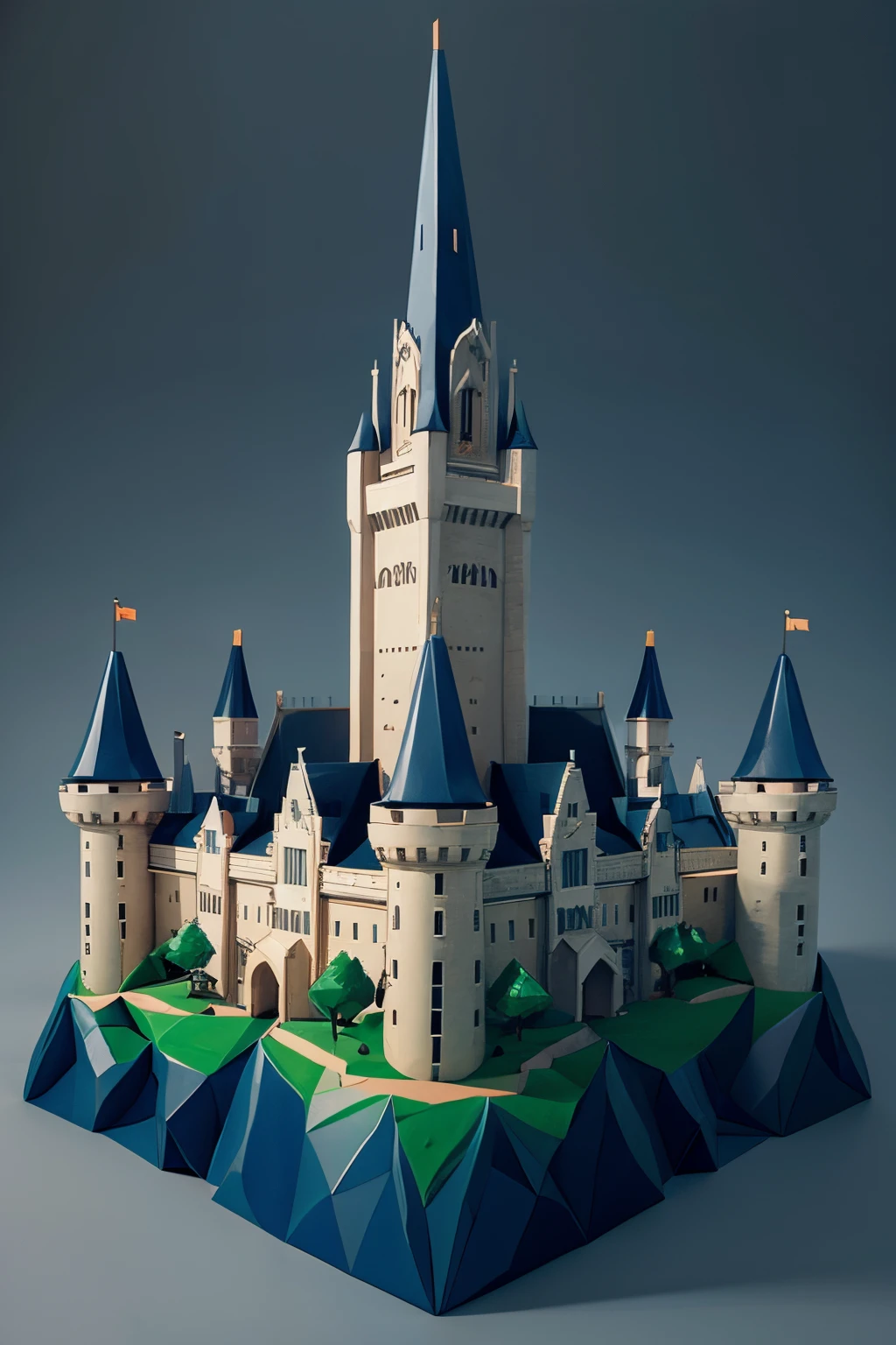low poly cartoony fantasy castle with transparent background