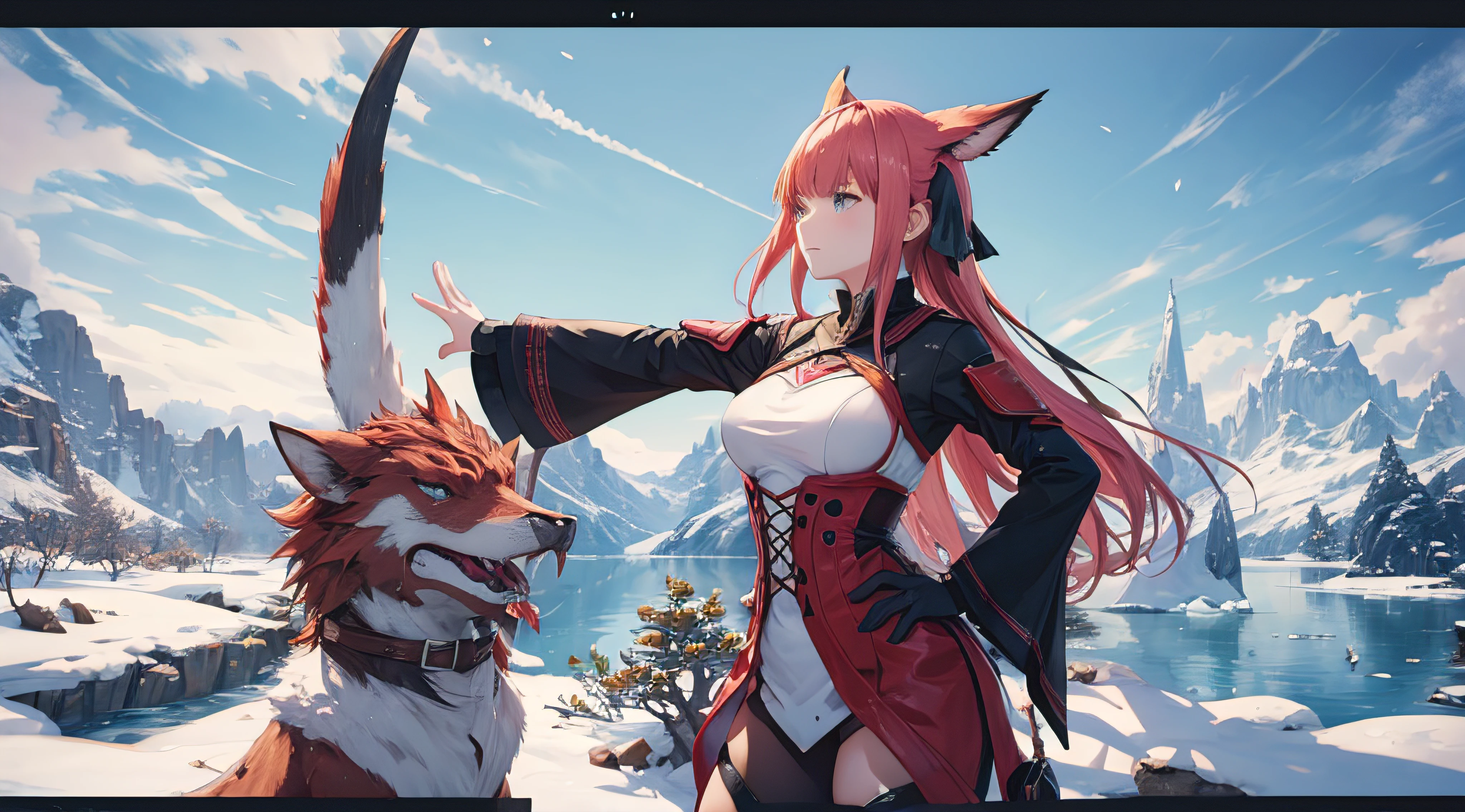 Anime girl with pink hair and a red fox head - SeaArt AI