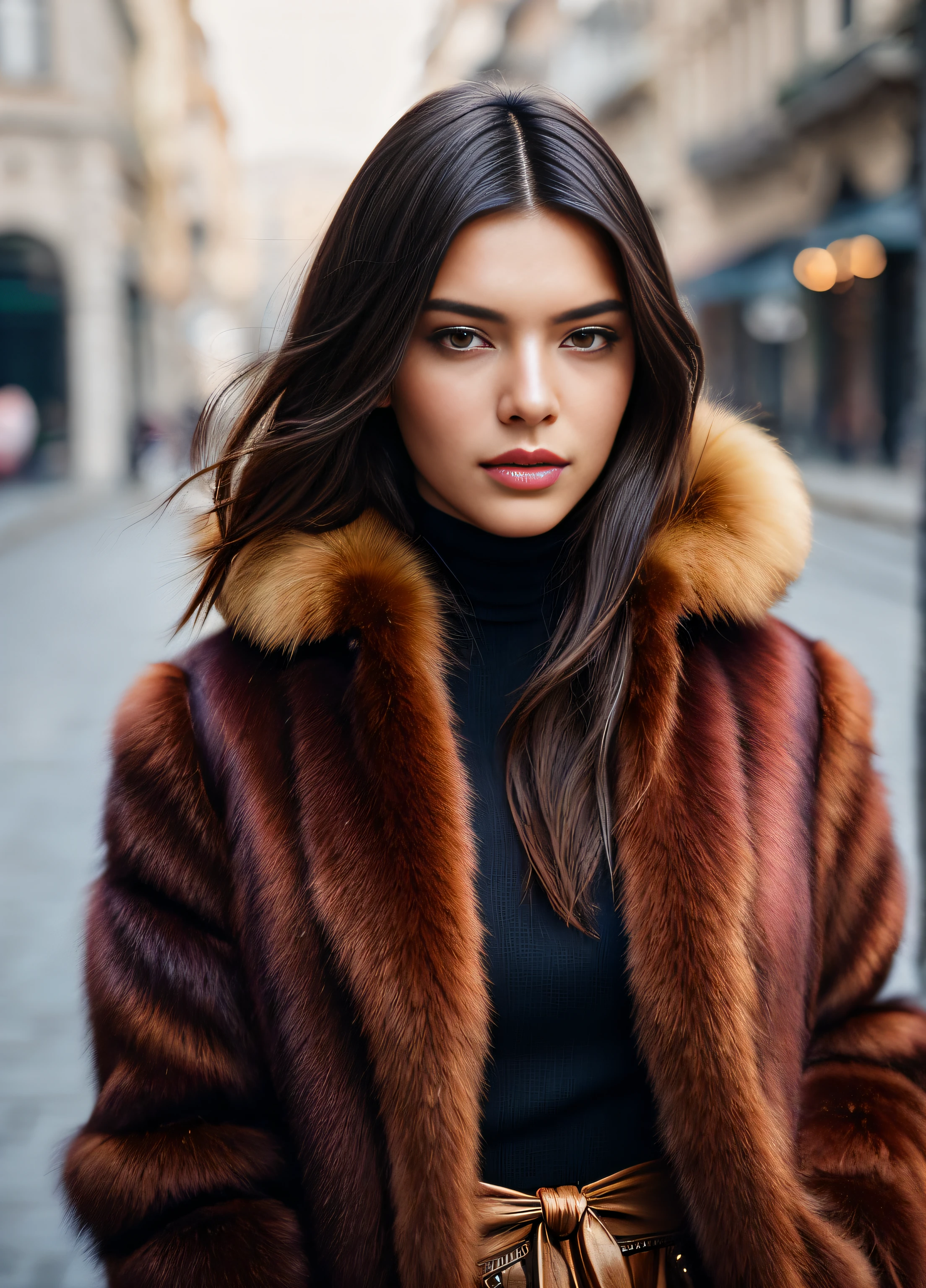 A stunning intricate full color (sks woman:1), wearing a fur coat, epic ...