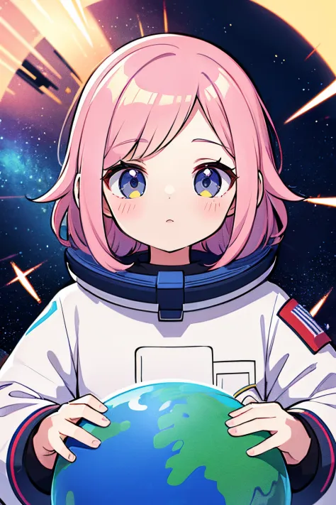 a cartoon of a girl in a space suit and pink hair, Retrato Anime Space Cadet Girl, Espacio Molly, Chica en el espacio, en un tra...