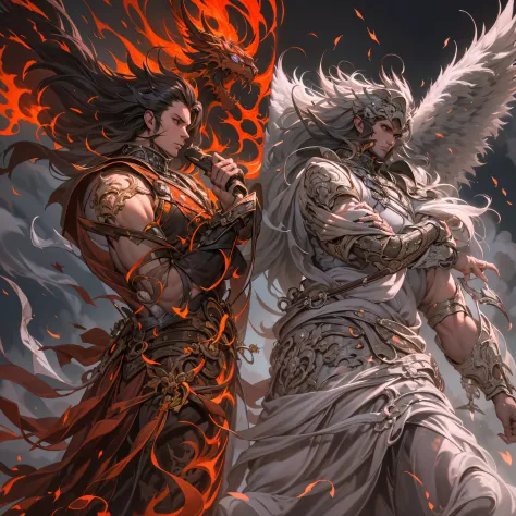 El tema：angel vs demon,pulso de fuego,lucha de brazos,prueba de fuerza,el cielo vs el infierno,lucha maganime,alas de angel blan...