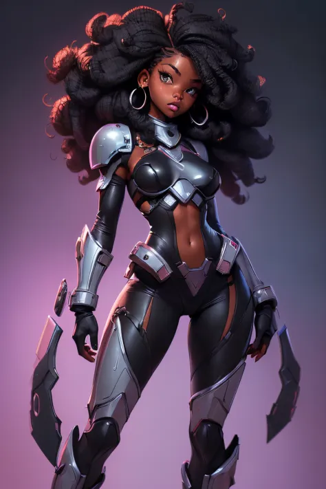 (((sfw, sexy black girl, medium breasts, black skin, slim body))), sci-fi, cropped armor, full body dynamic action pose, spacesh...