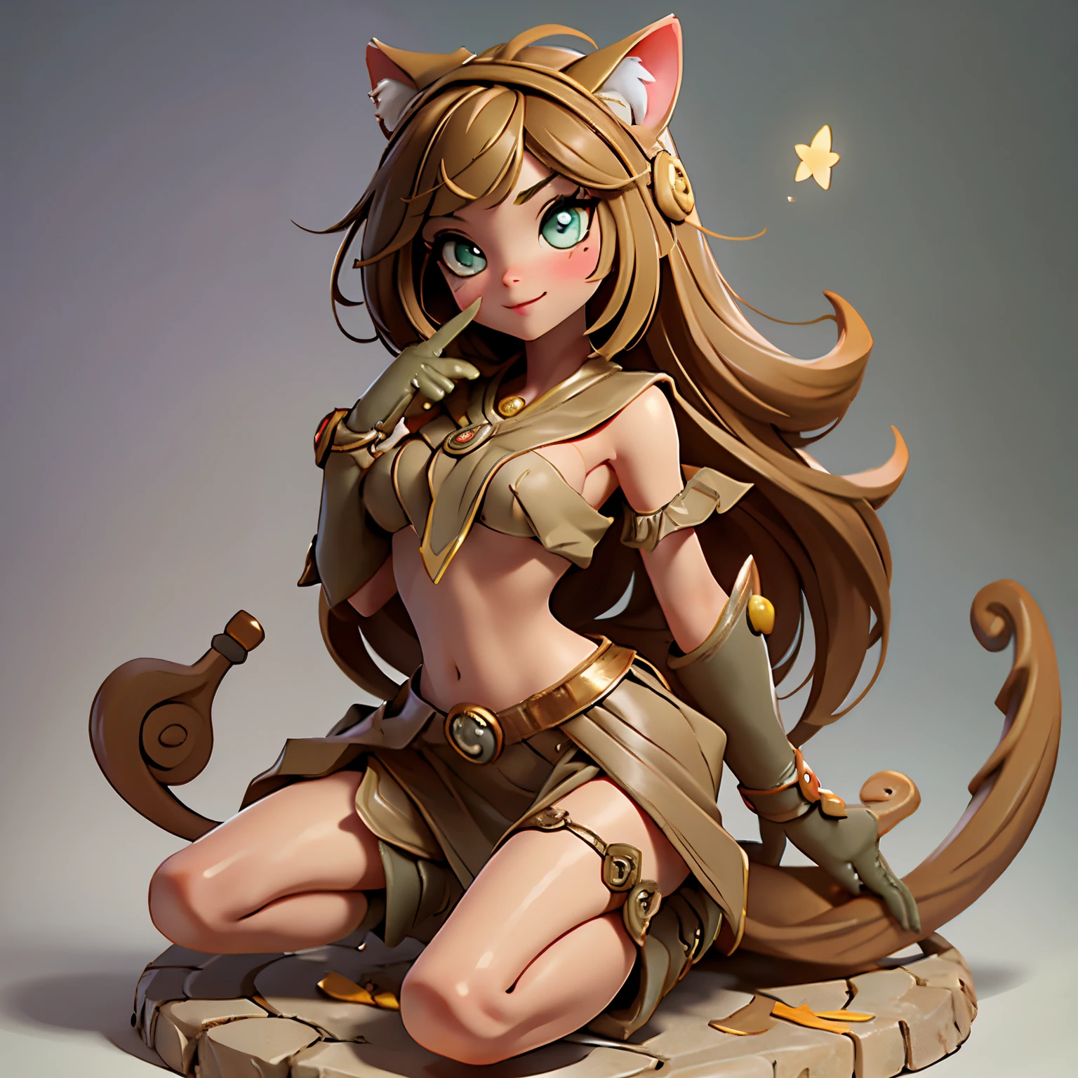 super alta qualidade, 8k, Foto RAW, realista, Straight light brown hair, Cute little girl, ojos agudos, maquillaje completo, Esbelto, great proportion, vistiendo un disfraz de mascota de gato de lana suave y esponjoso con minifalda con capucha, botas y guantes, Pose de la pata, Pose de garra