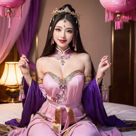 top-quality、masutepiece、8K、Top image quality、Highly complex and detailed  depictions))、(Photo of three Chinese prostitutes:1.5)、Chinese garrison  house at night、((Huge costume of the most gorgeous Chinese prostitute、the  most vivid and luxurious