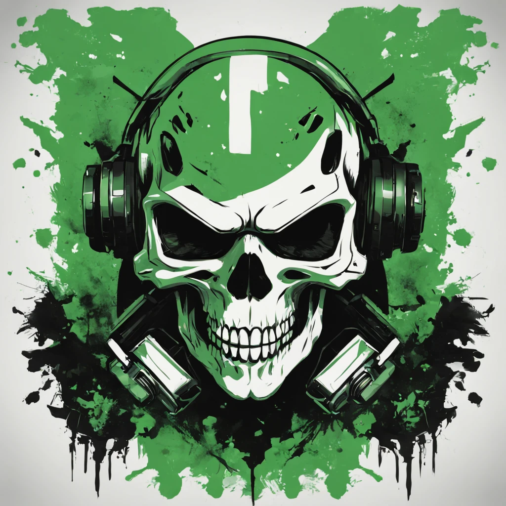 Call of duty ghost skull, black background, green, minimalist - SeaArt AI